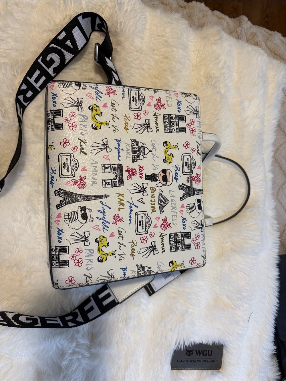 White Illustrated Crossbody Tote - Designer-Inspired
